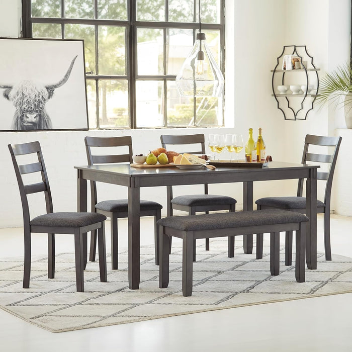 Bridson Modern 6 Piece Dining Set, Includes Dining Table, 4 Chairs & Bench, Gray