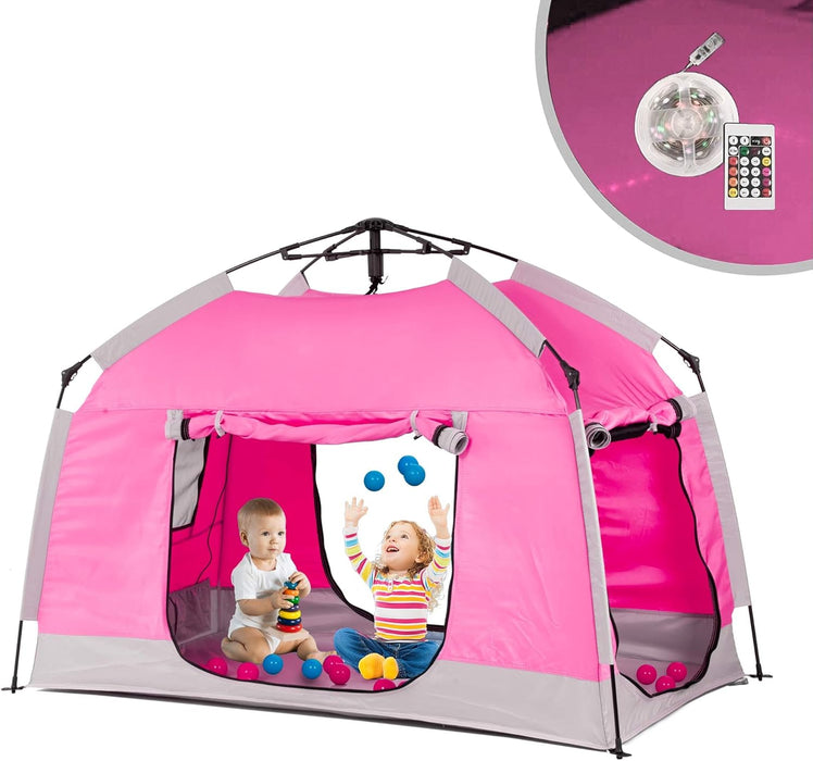 Kids Play Tent-Portable Playhouse Children House -Easy Set up Indoor Outdoor with Carry Bag for Kids-Light Strip Design for Night Use -Space for Children and Parents-Birthday