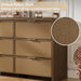 Rattan 6 Drawer Dresser for Bedroom, 47.2" Wide Curved Dressers & Chests of Drawers with 6 Deep Drawers, Large Boho Wooden Dresser W/Gold Metal Handles for Bedroom Living Room, Walnut