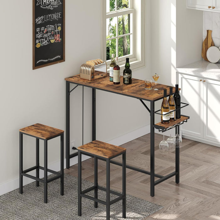 Bar Table, 35.4-Inch Counter Height Pub Table with Charging Station, Rectangular Dining Table with Wine Rack and Glass Holder, High Top Cocktail Tables, for Kitchen (Only Table)