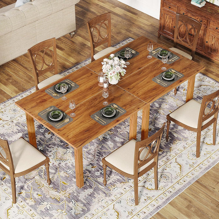Wood Dining Table Farmhouse Kitchen Table for Living Room, 4-Person Square Dinner Table with Wooden Legs, Rustic Brown