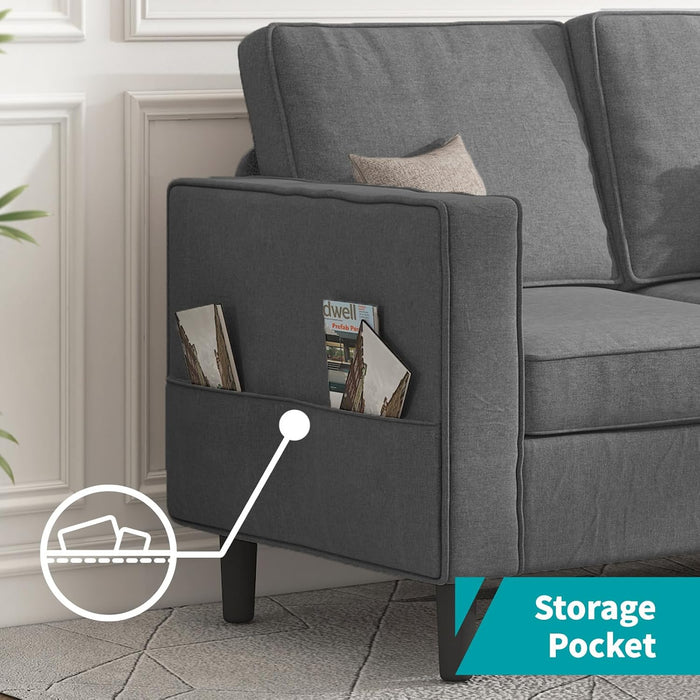 Sectional Sofa with Movable Storage Ottoman, L Shaped Couch with Side Pockets/Modern Sofas/Easy Assembly/Free Combination - Dark Grey