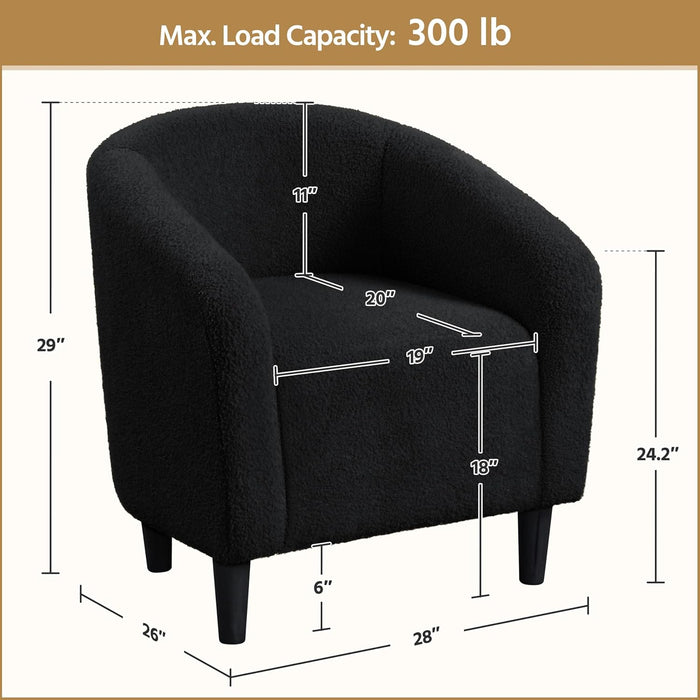 Armchair Set of 2, Boucle Fabric Club Chair, Furry Sherpa Elegant Siting Chair with Cozy Soft Padded for Living Room Bedroom Reception Room Office, Black