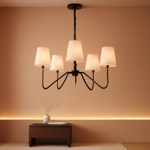 Chandeliers for Dining Room, Modern Pendant Light Fixture over Table with White Shade Classic Ceiling Hanging Lighting for Living Room Hallway Bedroom, 5-Arm, 30" Dia, Height Adjustable