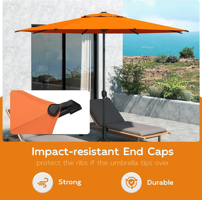 9FT Lyon Outdoor Patio Umbrella Outdoor Table Umbrella with Crank Market Umbrella 8 Sturdy Ribs UV Protection Waterproof and Push Button Tilt for Garden Deck Backyard Pool,Orange