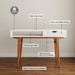 White Computer Desk with Drawers - 45 Inch Minimalist Small Solid Wood Mid-Century Modern Office Desk for Home - Boho Style Writing Table with Open Storage,Light Wooden Desk Workspace