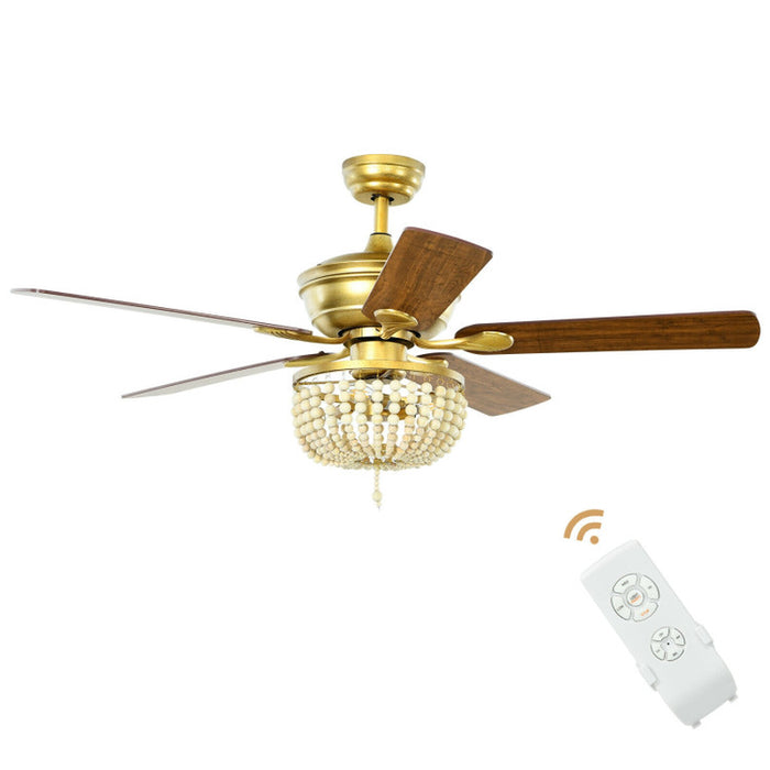 52 Inch Retro Ceiling Fan Light with Reversible Blades Remote Control