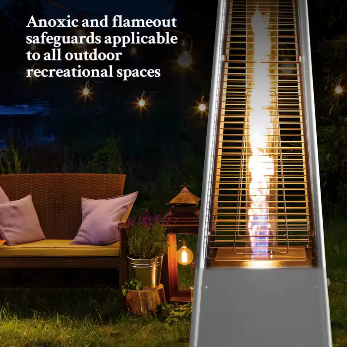 Outdoor 40,000 BTU Silver Propane Heater, Steel Pyramid Flame Heater