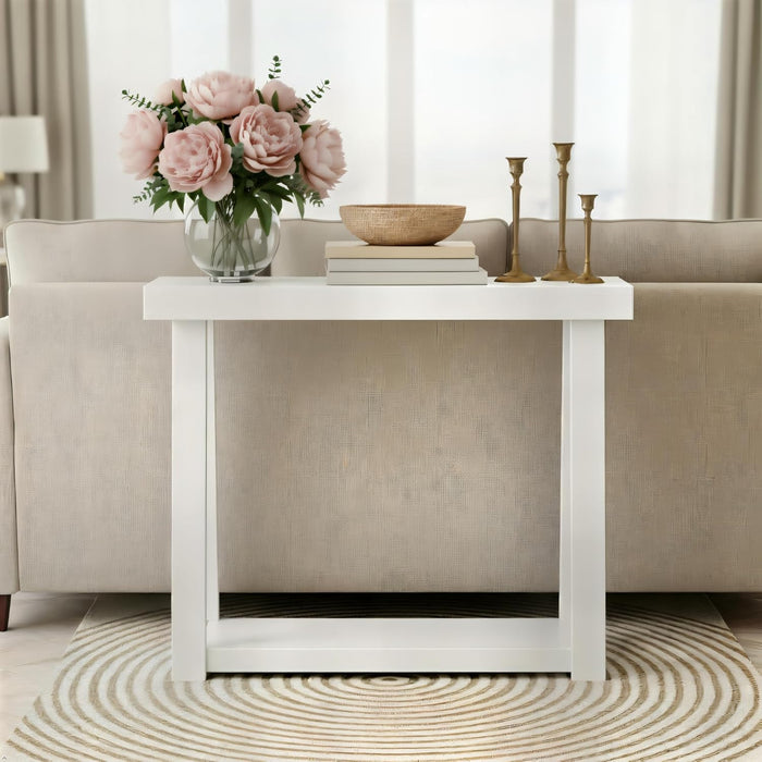 Solid Wood Console Table with Storage, 36 Inch, Sofa Table with Shelf, Narrow Entryway Table for Hallway, behind the Couch, Living Room, Foyer, Easy Assembly, White