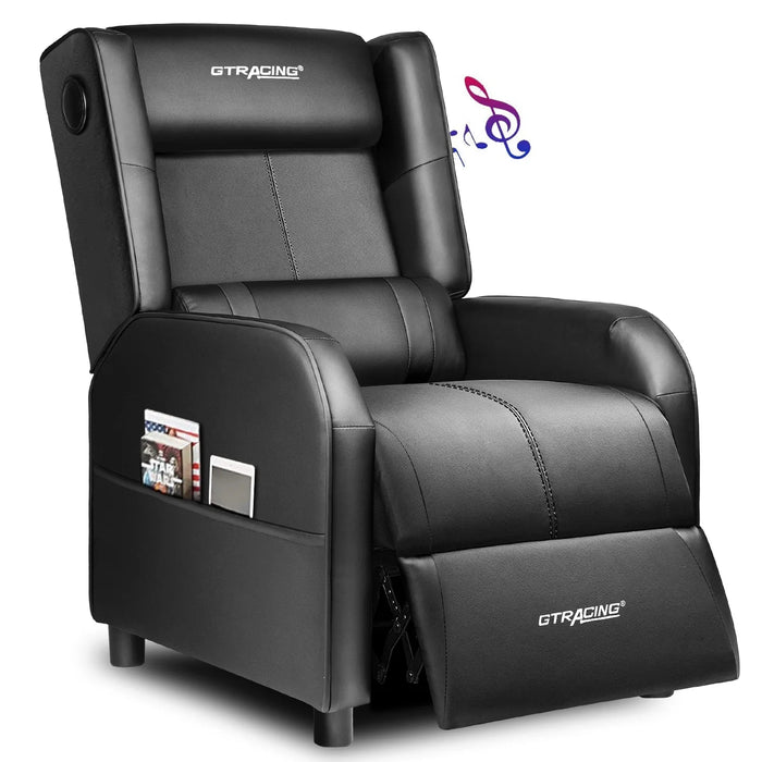 Recliner Chair Gaming PU Leather Single Living Room Sofabluetooth with Speakers Footrest, Black