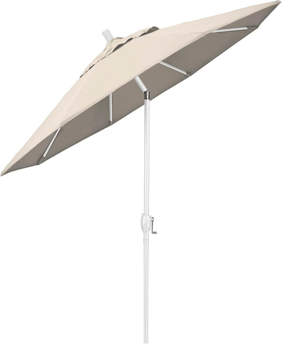 9' round Aluminum Market Umbrella, Crank Lift, Push Button Tilt, White Pole, Antique Beige Olefin