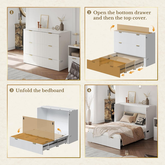 White Queen Murphy Bed Featuring Integrated Charging