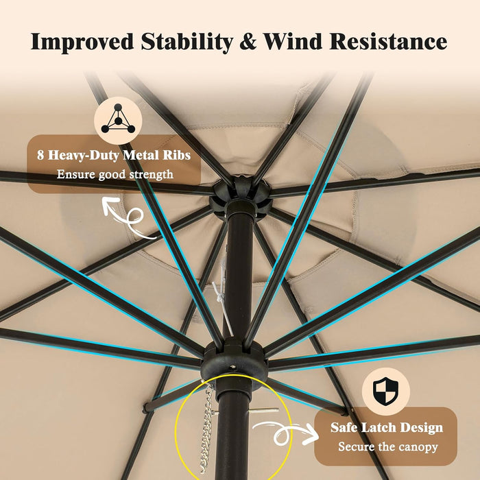 9Ft Patio Umbrella with Fringe, 2-Tier Outdoor Boho Umbrella with Tassels, Crank Handle, Push Button Tilt, Sun-Protective Canopy, 8 Ribs for Deck Backyard Poolside