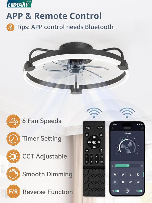 20 Inch Black RemoteControlledLEDLight Ceiling Fan