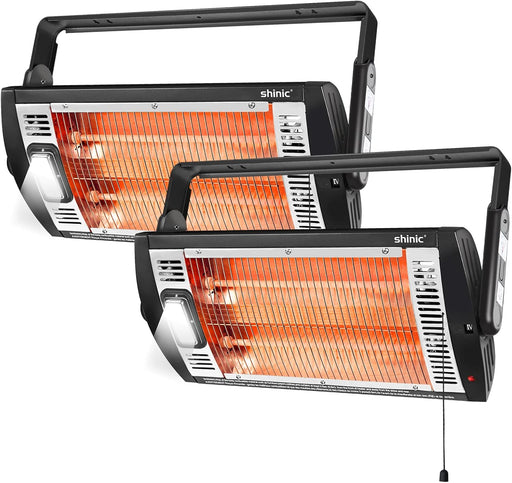 2 Packs Electric Garage Heaters, 1500W/750W Ceiling Mounted Heater Radiant Heaters with Halogen Light, 90 Degree Rotation, 5 Mode Settings, Space Heater for Garage, Shop, Large Room and Patio