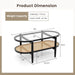 Rattan Coffee Table, 40”L Boho Oval Acacia Wood Cocktail Table with Tempered Glass Tabletop & PE Rattan Storage Shelf, 2-Tier Tea Center Table for Living Room Office Reception (Boho, Black)