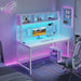 White Gaming Desk with Hutch and Pegboard - Computer Desk with Hutch, Power Outlet, 47 Inch Art Desk with Storage, Hooks, RGB and Side Bag, Writing Modern Study Teen Desks for Girl Bedroom Home Office