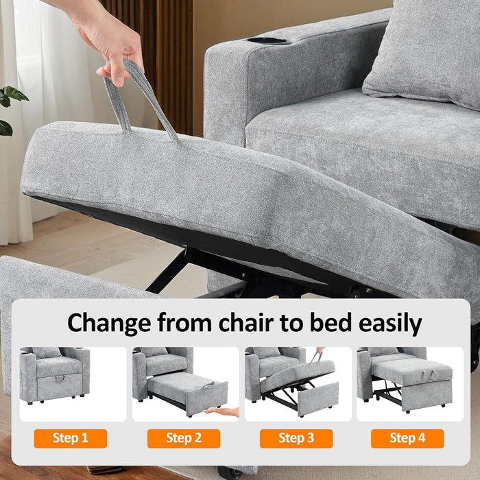 Convertible Sleeper Chair Bed With Linen Upholstery