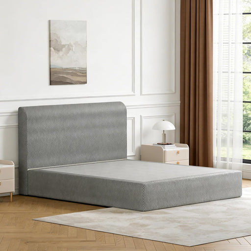 No Assembly Required Queen Size Foam Bed Frame, Ultra-Lightweight Movable Platform Bed with 360° Soft Cushioning & Anti-Collision Edges, Tool-Free Stick-On Design, No Box Spring Needed, Grey