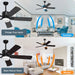 XAUJIX Ceiling Fan with Light and Remote Control, 52'' Black Ceiling Fan with Light, 6-Speed Reversible DC Motor, 5 Wood Fan Blades