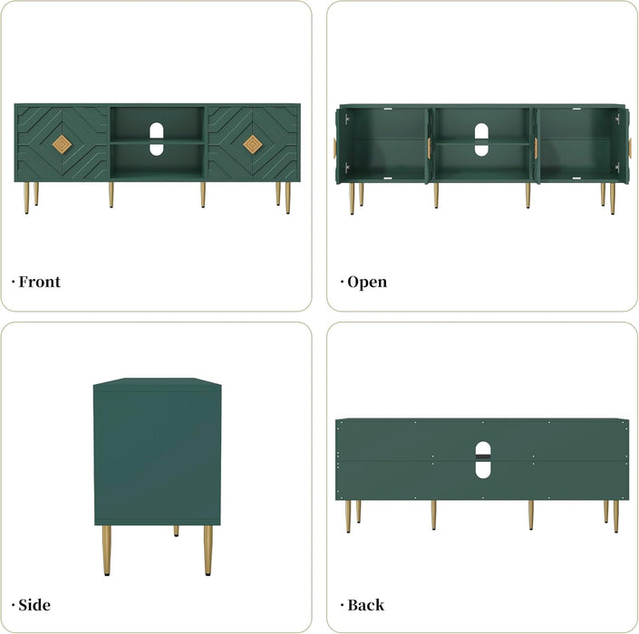 63'' Modern TV Stand for 65/70/75 Inch TV, Entertainment Center with Storage Cabinet, Mid Century Green TV Stand,Embossed Pattern TV Console, TV Media Console for Living Room, Bedroom