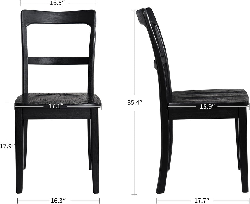 Black Wooden Dining Chairs Set of 2,Ladder Back Kitchen Chairs
