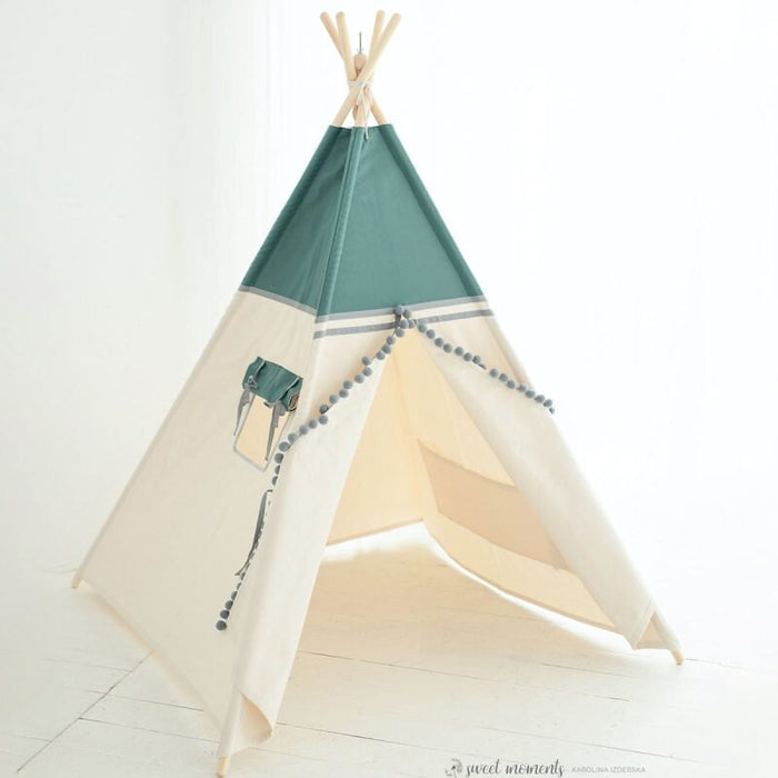 Tipi Tent Adventure with Soft Mat, Velvet Green Sage Wigwam, Cozy Playhouse, Cozy Teepee Tent, Birthday Gift for Boy, Christmas Gift for Boy