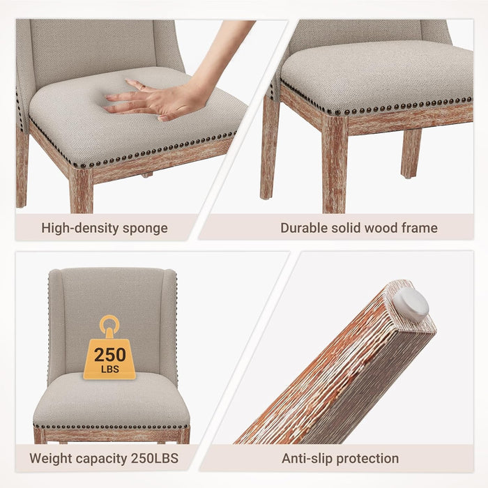 Dining Chair Set of 4, Fabric Upholstered Kitchen Side Chairs with Wooden Legs for Kitchen & Restaurant Use, Beige