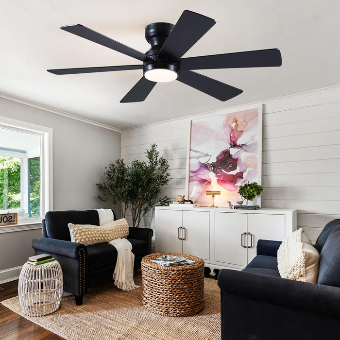 Ceiling Fans with Lights,46" Low Profile Ceiling Fan with Light and Remote Control,Flush Mount, Reversible, Dimmable, Noiseless, Black Ceiling Fan for Bedroom