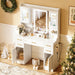 Vanity Desk with Mirror and LED Lights & Power Outlet, Large Makeup Vanity Table with 5 Drawers and 4 Storage Cabinets, White Dressing Table for Bedroom