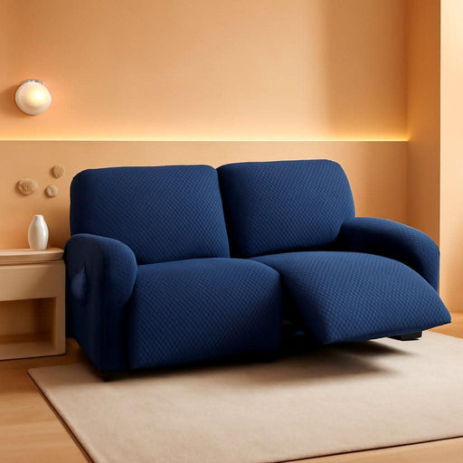 Extra Wide 75" - 100", Reclining 2 Seater Sofa, Extra Wide Reclining Love Seat Slipcover, 6-Piece Jacquared Fabric, Reclining Sofa Covers, Thick, Soft, Washable (Navy)(Style 1)
