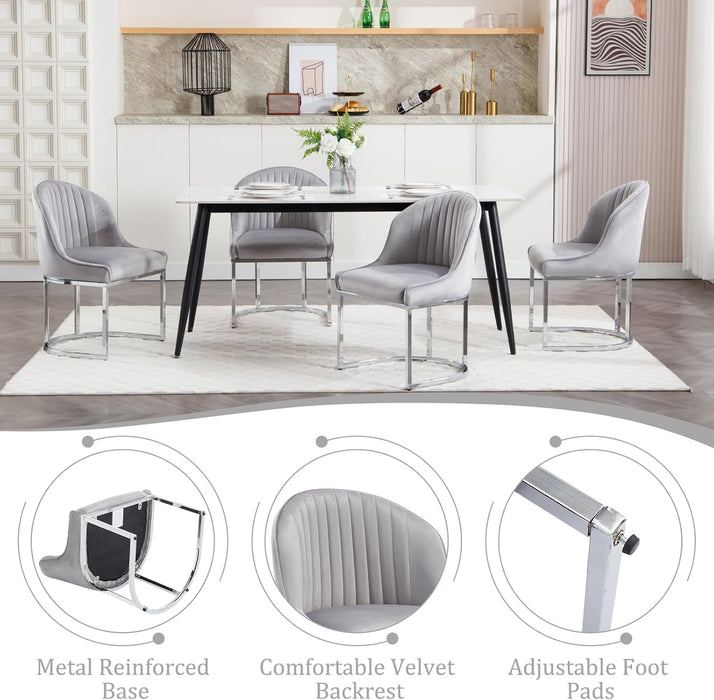 Velvet Dining Chair Set of 4, Modern Upholstered Kitchen Chair with Silver Metal Legs, Kitchen & Dining Room Chairs for Restaurant/Bedroom/Living Room (Grey, Set of 4)