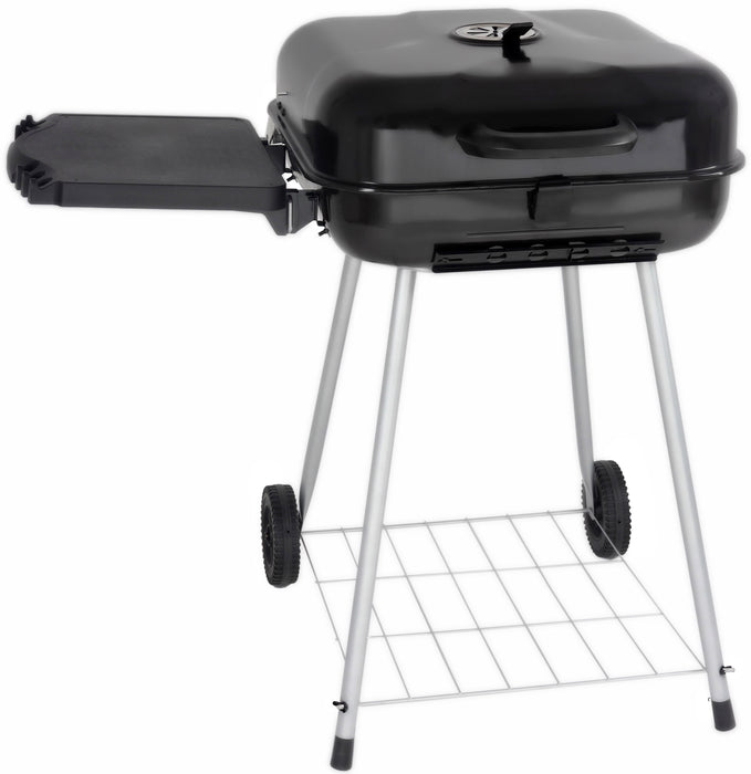 22" Square Steel Charcoal Grill with Foldable Side Shelf, Black