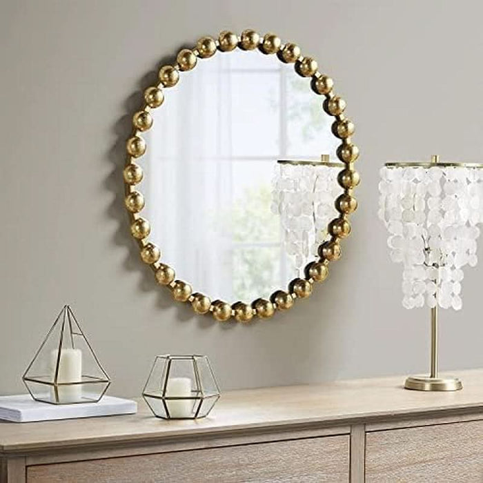 round Mirror, Metal Frame Circle Mirror 27 Inch, Wall Art Decor Mounted Hanging for Entryway, Bathroom, Hallway, Living Room, Vanity, Marlowe, Gold