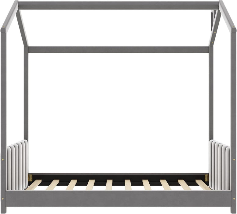 Twin Velvet Playhouse BedFrame NoBoxSpring Grey Finish