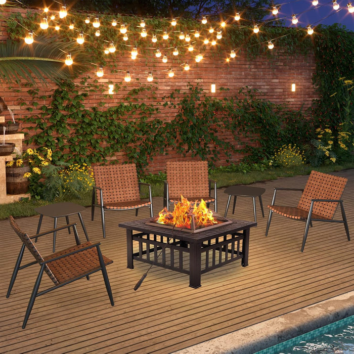 Outdoor Bistro Set 3 Pieces Leather-Look Wicker Patio Chairs Set Powder Coated Aluminum Frame with Outdoor Chairs Set of 2 and Side Table for Garden Backyard Balcony Brown