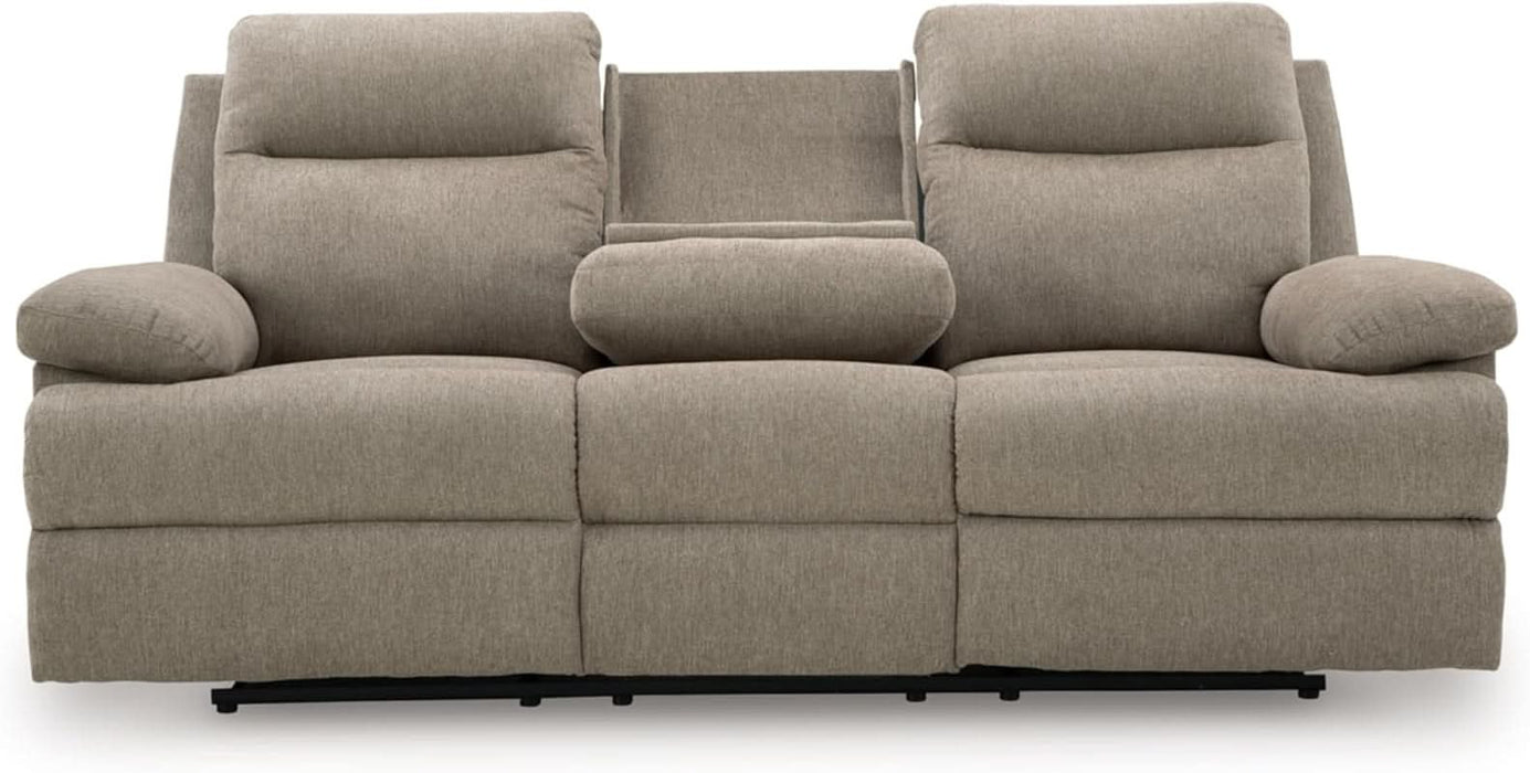 Yarrow Lane Classic Chenille Manual Pull Tab Reclining Sofa with Drop down Table and USB Charging, Light Brown