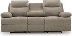 Yarrow Lane Classic Chenille Manual Pull Tab Reclining Sofa with Drop down Table and USB Charging, Light Brown