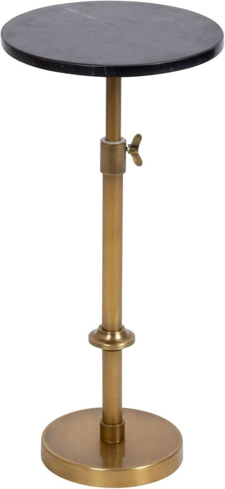Engles Traditional Adjustable-Height Pedestal Drink Table, 10 X 10 X 30, Black Marble and Antique Brass, Vintage round Indoor Metal Plant Stand with Authentic Marble Tabletop