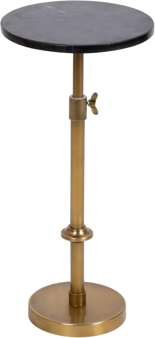 Engles Traditional Adjustable-Height Pedestal Drink Table, 10 X 10 X 30, Black Marble and Antique Brass, Vintage round Indoor Metal Plant Stand with Authentic Marble Tabletop