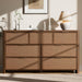 Rattan 7 Drawer Dresser for Bedroom,55" Wide,Walnut,Modern Chest of Drawers with 7 Large Storage Space and Curved Edge Design, 7 Drawer Large Dresser for Bedroom