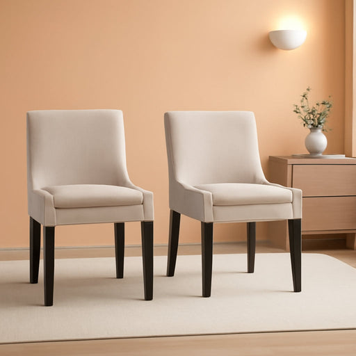 Modern Dining Chairs Set of 2, Upholstered Corduroy Accent Side Leisure Chairs with Mid Back and Wood Legs for Living Room/Dining Room-Beige