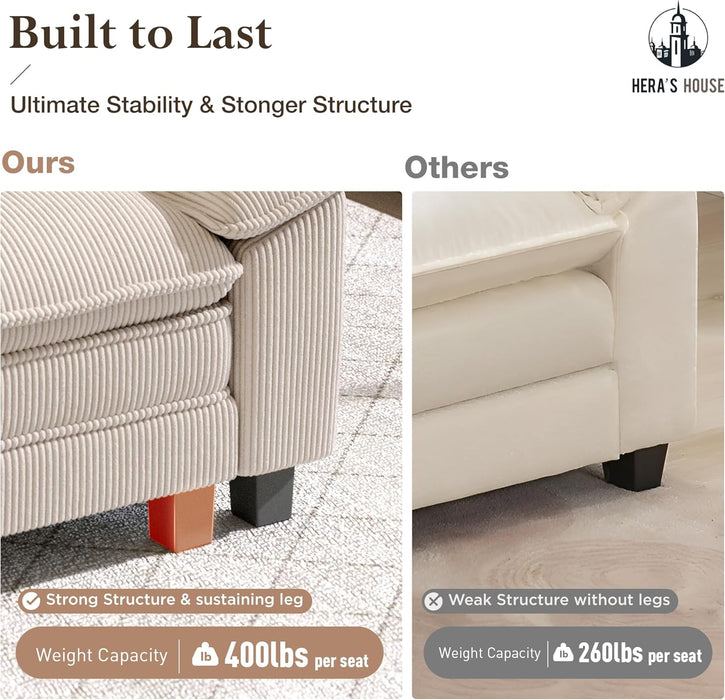 3 Pieces Sofa Sets Furniture for Living Room, Comfy 3-Seater Sofa and Loveseat and Single Sofa with Throw Pillows, Modular Sectional Sofa Couches for Living Room, Corduroy Beige