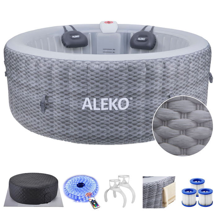 ALEKO round Inflatable 4 Prs Hot Tub 211 Gallon 120 Bubble Jets Hemp Rope