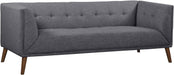 Dark Grey Linen Sofa: Walnut Wood Legs, Modern Style