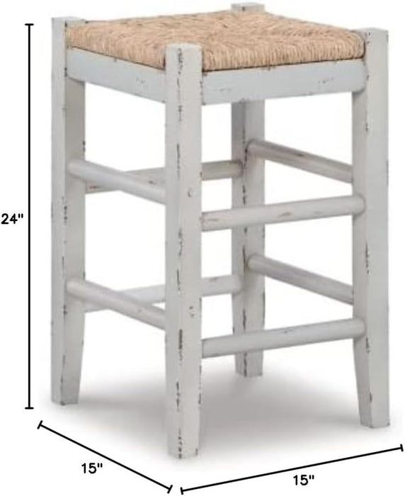 Mirimyn Farmhouse 23.63" Counter Height Bar Stool with Woven Wicker Seats, 2 Count, White & Light Brown