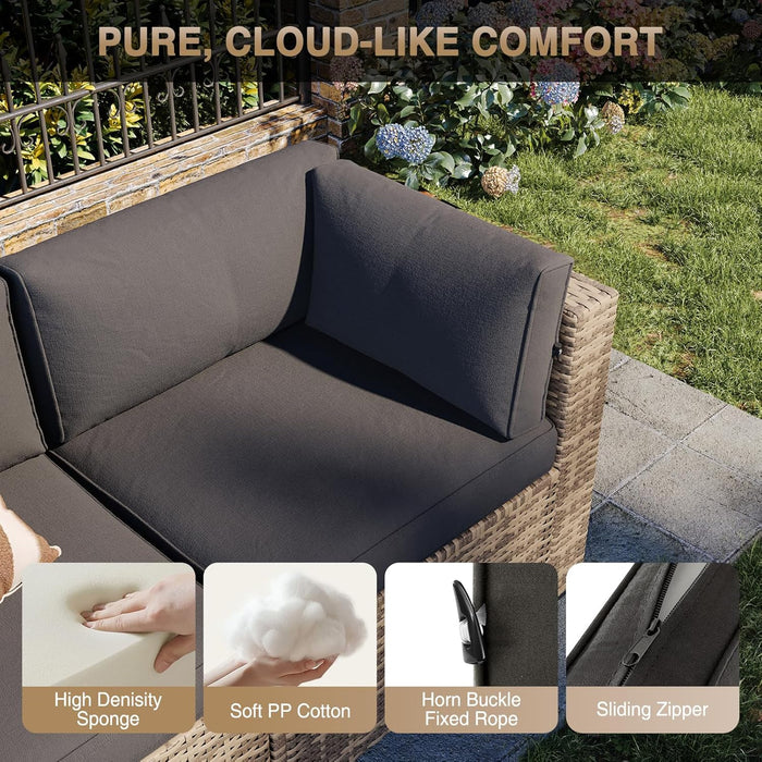 Patio Furniture Sets, 8-Piece Outdoor Patio Furniture with 44'' Propane Gas Firepit Table, Wicker Outdoor Conversation Set Sectional Sofa for Backyard, Poolside, Garden (Black Cushion)