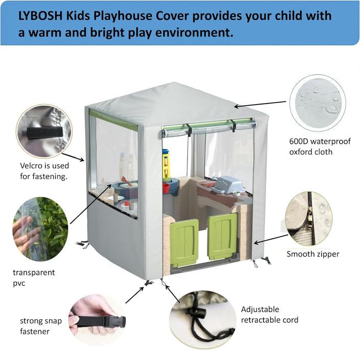 Outdoor Kids Playhouse Cover 600D Heavy Duty Waterproof Play House Covers Suitable for All around Playtime Patio with Canopy Playset （49.5" W X 49.5" D X 60.2" H ）Beige