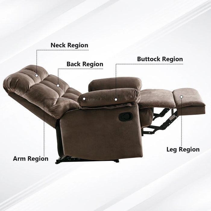 Classic Manual Recliner with Soft Fabric Reclining Chair Sofa for Living Room Bedoom, Brown