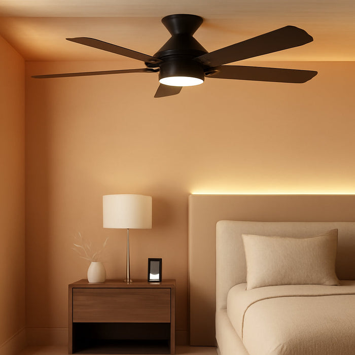 Ceiling Fans with Lights, 52 Inch Low Profile Ceiling Fan with Light and Remote Control, Flush Mount, Reversible, 3CCT, Dimmable LED, Quiet, Black Ceiling Fan for Bedroom, Living Room